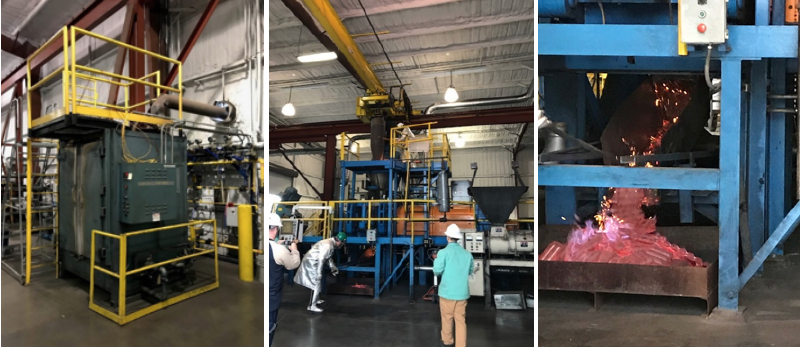 FIGURE 7. Large reduction furnace and HBI coming off the Köppern press